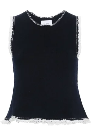 Barrie Frayed-detailing knitted top