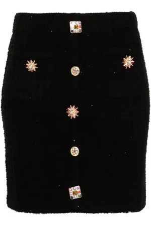 Self-Portrait Jewel buttons knitted mini skirt