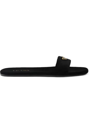 Prada Logo-appliqu?? velvet slides
