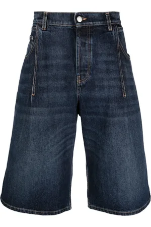 Alexander McQueen Leather-logo-patch denim shorts