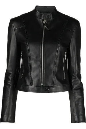 Roberto Cavalli Band collar leather jacket
