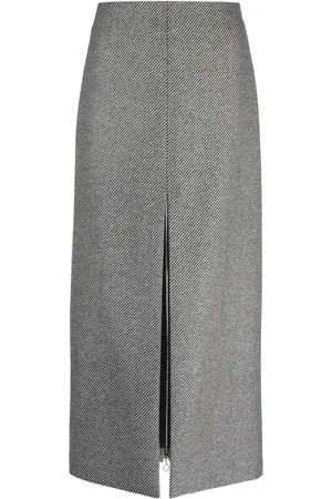 Patou Stripe-pattern virgin wool midi skirt