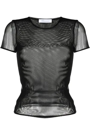 BLUMARINE Logo-embellished mesh T-shirt