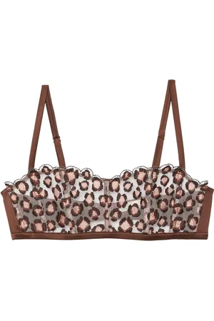 FLEUR DU MAL Leopard-embroidered boned bralette