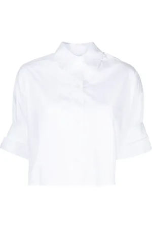 TWP Folded-sleeve cropped cotton shirt
