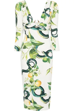 Roberto Cavalli Tiger Tooth-detailed snake-print midi dress