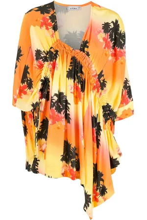 AMIR SLAMA Palm tree-print asymmetric dress