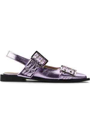 Ganni Buckle-detail metallic ballet flats