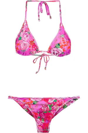 AMIR SLAMA Rose print triangle bikini set