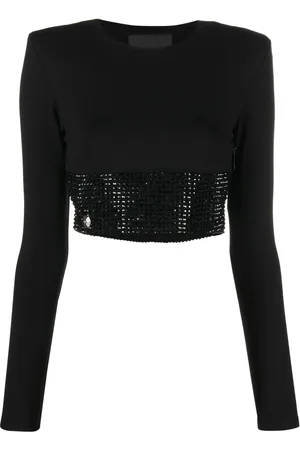 Philipp Plein Crystal-embellished cropped long-sleeved top