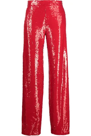GENNY Sequinned high-waisted straight-leg trousers