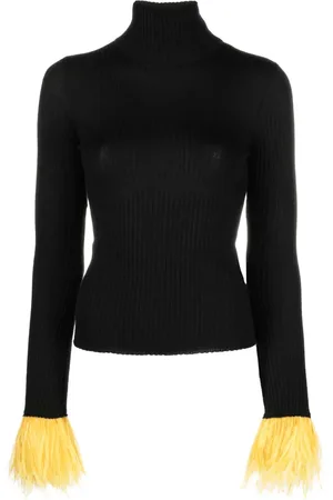 La DoubleJ Feather-cuff ribbed-knit jumper