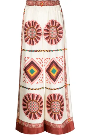La DoubleJ Tile-print silk palazzo trousers