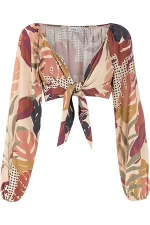 AMIR SLAMA Palm leaf print cropped blouse