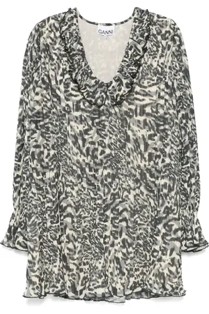 Ganni Printed pleated mini dress
