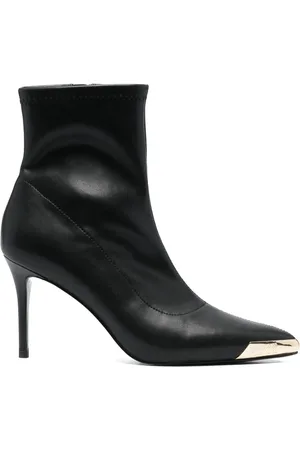 VERSACE 100mm logo-engraved pointed-toe boots