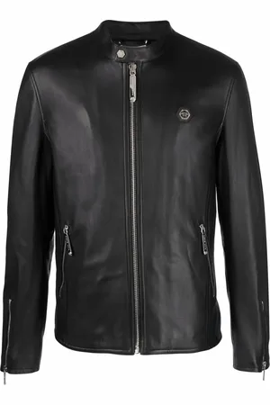 Philipp Plein Logo zipped biker jacket
