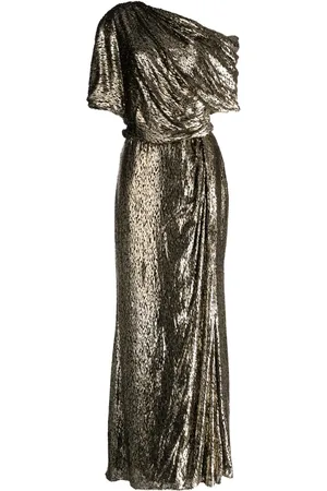 Amsale One-shoulder lam??-effect dress