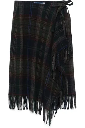 Ralph Lauren Fringe-trim plaid wrap skirt