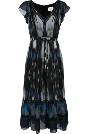Marchesa Notte Printed ruffle-sleeved dress
