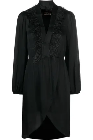 Twin-Set Feather-trim long-sleeve dress