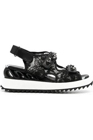 LE SILLA Lace-embroidered crystal-detail sandals