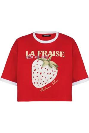 Balmain Strawberry print cropped T-shirt