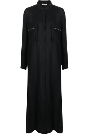 Fabiana Filippi Long-sleeved maxi linen shirtdress