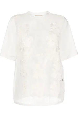 Elie saab Floral-appliqu?? sheer T-shirt
