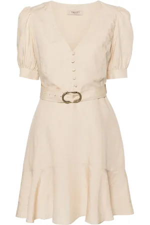 Twin-Set Puff-sleeves flared midi dress