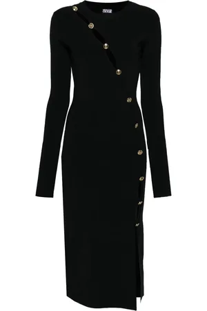 VERSACE Decorative-buttons knitted midi dress