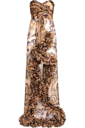 Etro Ruched-detailing printed silk maxi dress