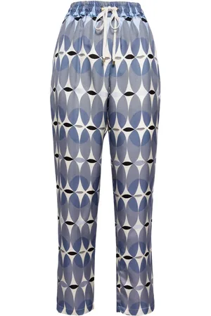 LORENA ANTONIAZZI Graphic-print elasticated-waist silk trousers