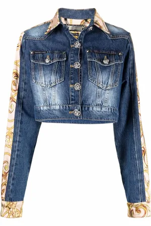Philipp Plein Baroque-print cropped denim jacket