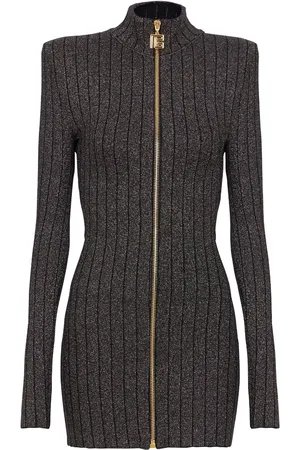 Balmain Lurex-knit zipped minidress