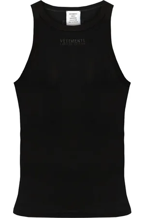 Vetements Logo-embroidered stretch-cotton tank top
