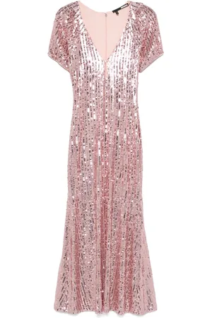 ROTATE Sequin-embellished V-neck midi dress