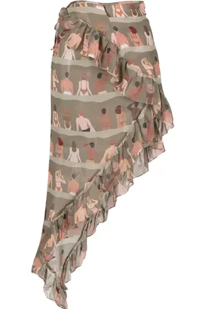 AMIR SLAMA Graphic-print asymmetric silk skirt