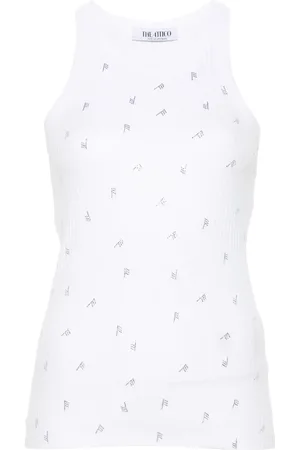 The Attico Rhinestone-logo lettering tank top