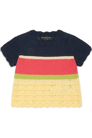 Emporio Armani Striped crochet-knit cotton top