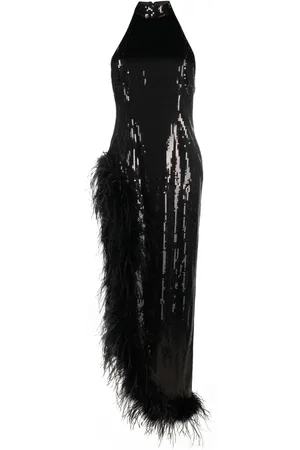 Retrofete Vixen feather-trim sequinned dress