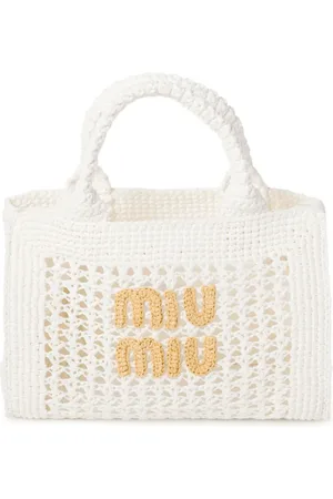 Miu Miu Logo-lettering raffia tote bag