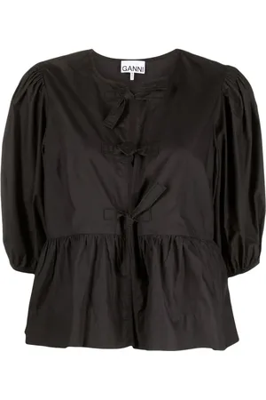 Ganni Puff-sleeved peplum blouse