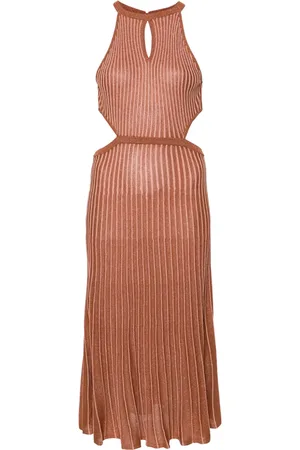 Twin-Set Ribbed-knit lurex midi dress