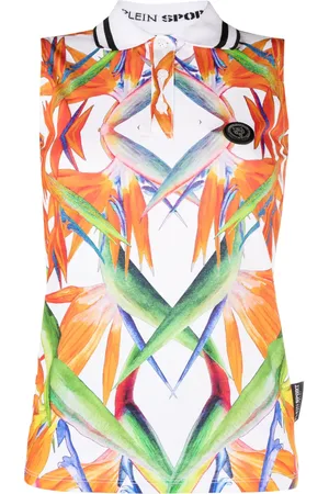 Philipp Plein Floral-print sleeveless cotton polo top