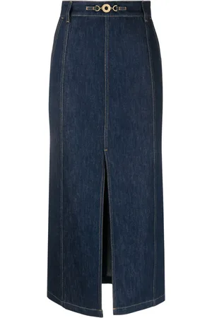 Patou Slit-detail organic-denim midi skirt