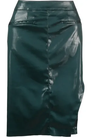 GENNY Asymmetric shiny-finish skirt