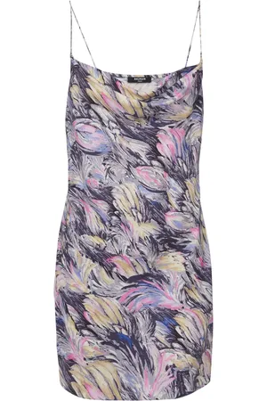 Balmain Feather-print satin slip dress