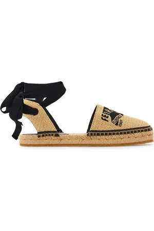 Salvatore Ferragamo Logo-embroidered raffia espadrilles