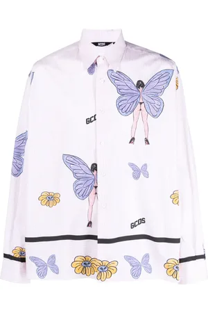 GCDS Butterfly-print cotton shirt